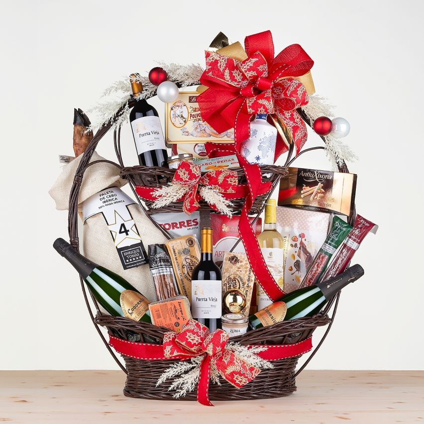 Navidad Cesta de Navidad de mimbre completo surtido de vinos