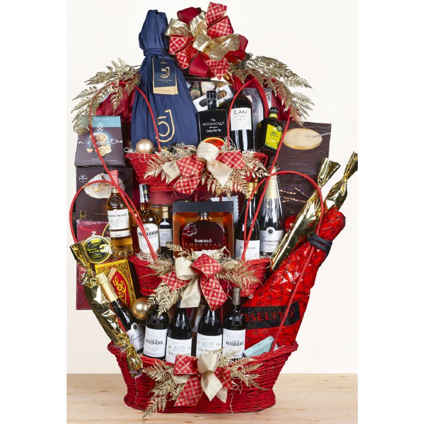 Cesta de Navidad con dos Paleta Joselito y Cinco Jotas