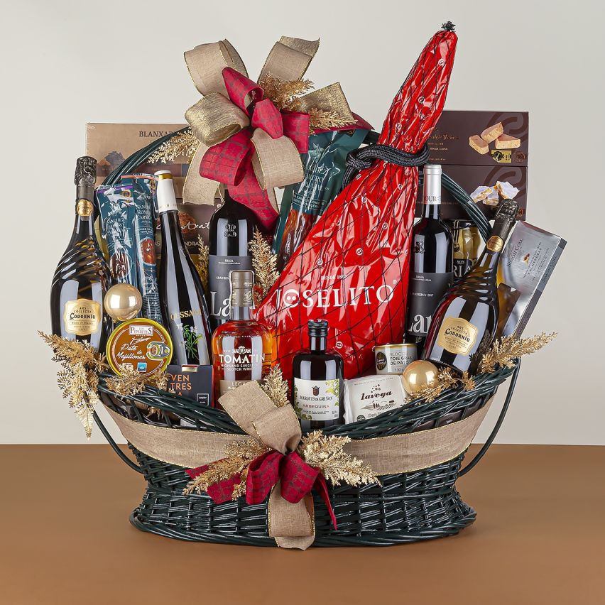 Cesta de Navidad Premium con Paleta Gran Reserva Joselito y Whisky Premiado