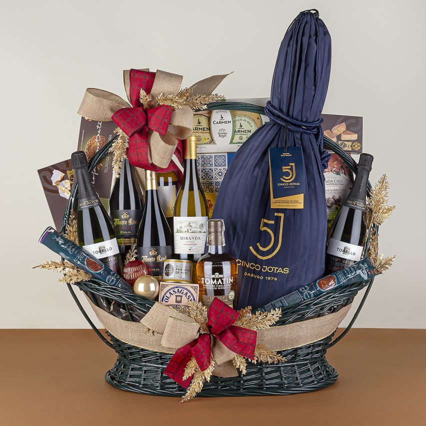 Cesta de Navidad con Paleta de Jamón Cinco Jotas