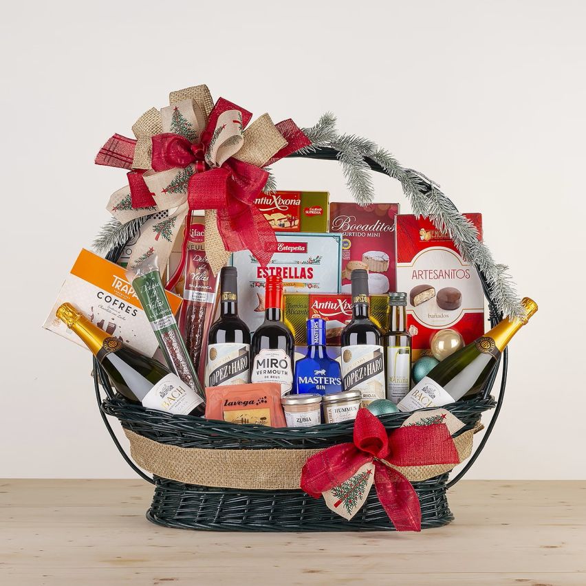 Navidad Completa cesta de Navidad de mimbre de arco