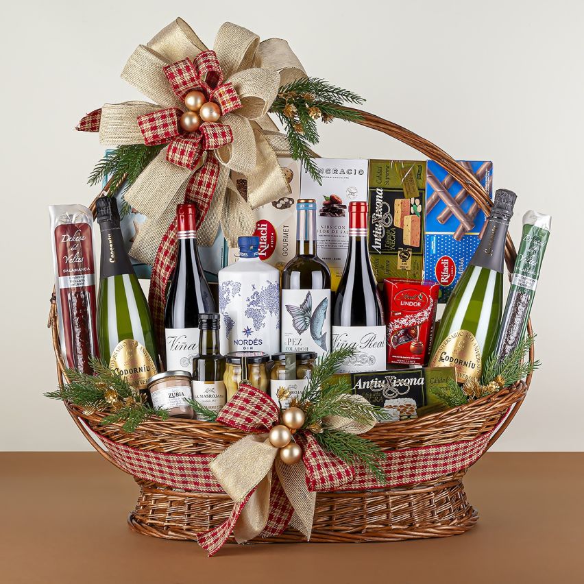 Cesta de Navidad Selección con Ginebra Nordés y Turrones Antiu Xixona