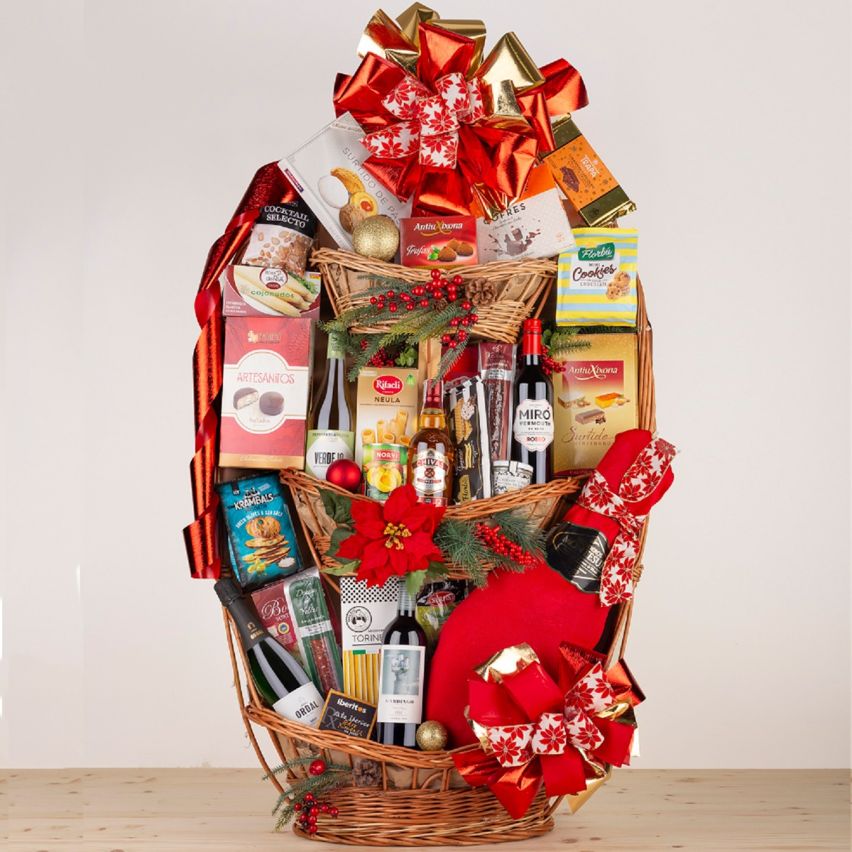 Cesta para sorteo de Navidad con Paleta de jamón