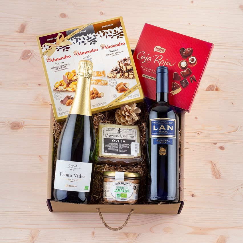 Estuche Navidad Gourmet con Cava, Vino y Dulces