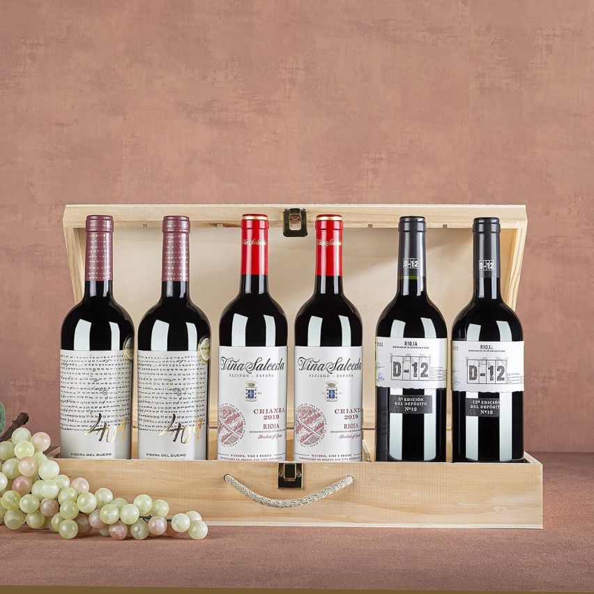 Estuche R-10 en Caja de Madera con 6 Botellas de Vino Tinto