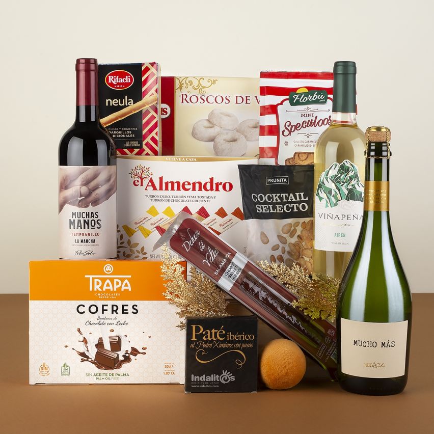 Lote de Navidad Gourmet con Vino, Embutidos Ibéricos y Dulces