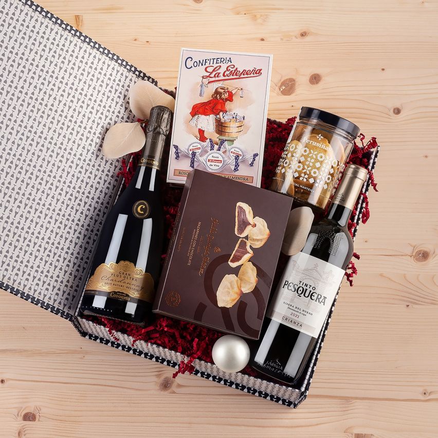 Lote Regalo Gourmet con Cava, Vino y Dulces Navideños