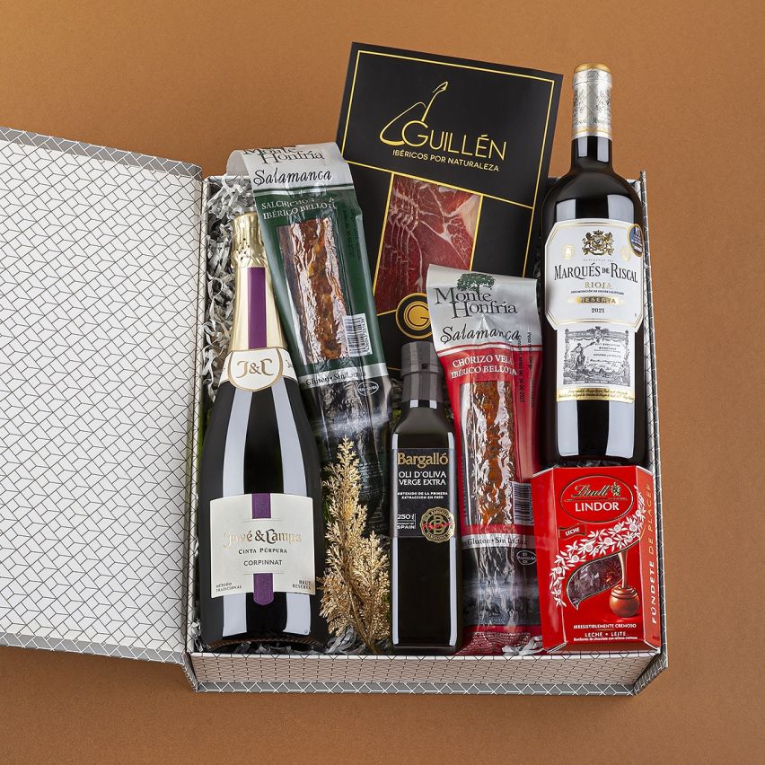 Regalo Gourmet Delibox 5 con Ibéricos Premium, Marqués de Riscal y Corpinnat