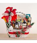 Cesta de Navidad de mimbre para regalar con embutidos, cava, ginebra, vino, turrón...